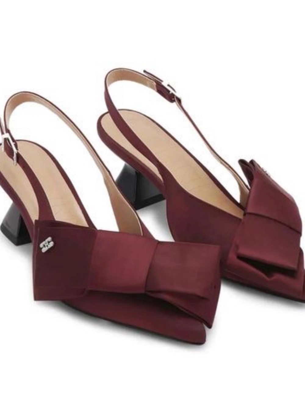 Ganni Dark Burgundy Bow Slingback Heels